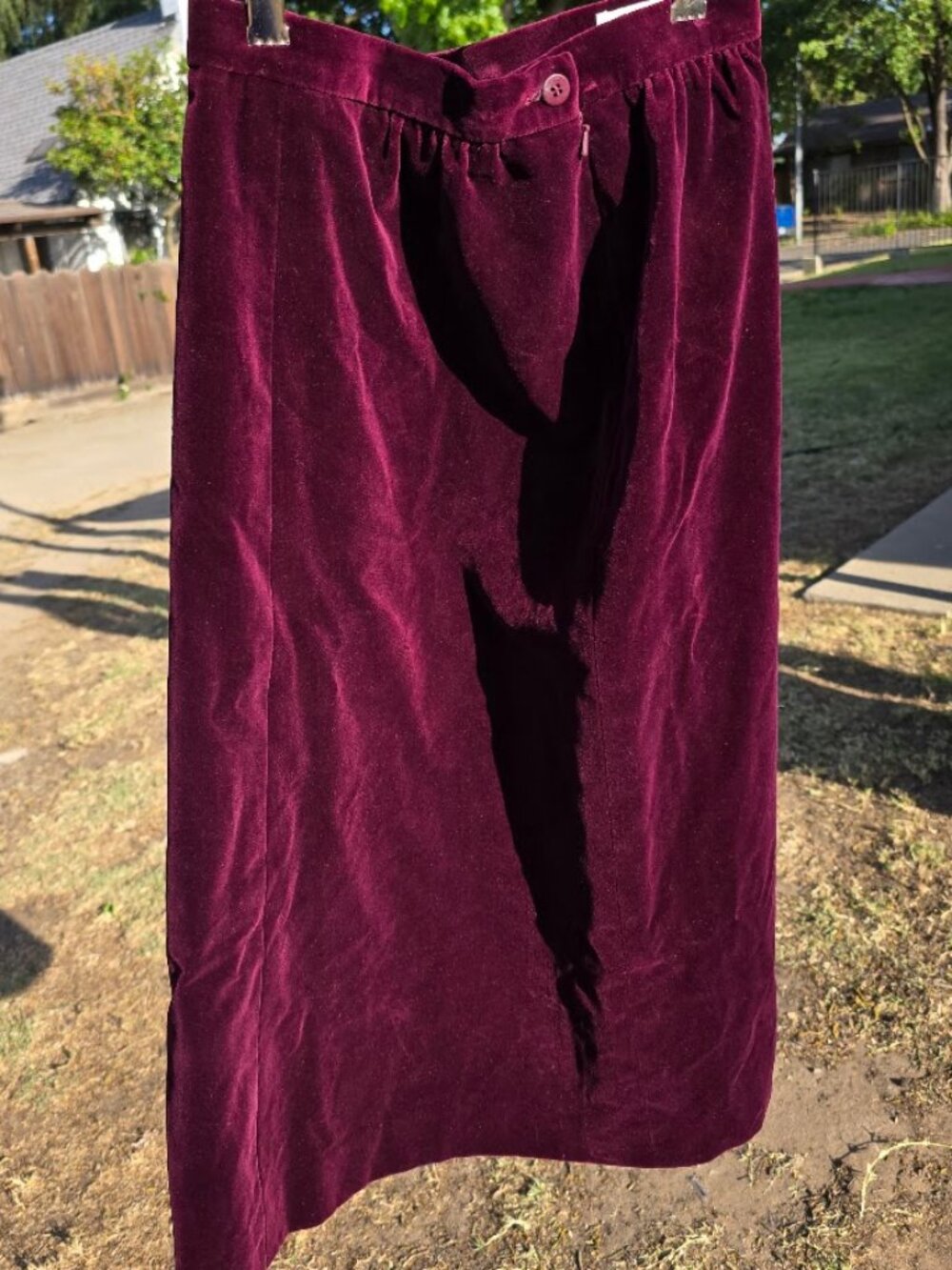Vintage Jaeger London 100% Cotton Velvet Maxi Skirt Plum Burgundy 26" Waist